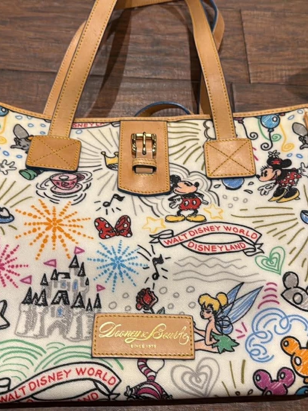 Dooney & Bourke Cream Disney Character Sketch Tote with Tan Trim